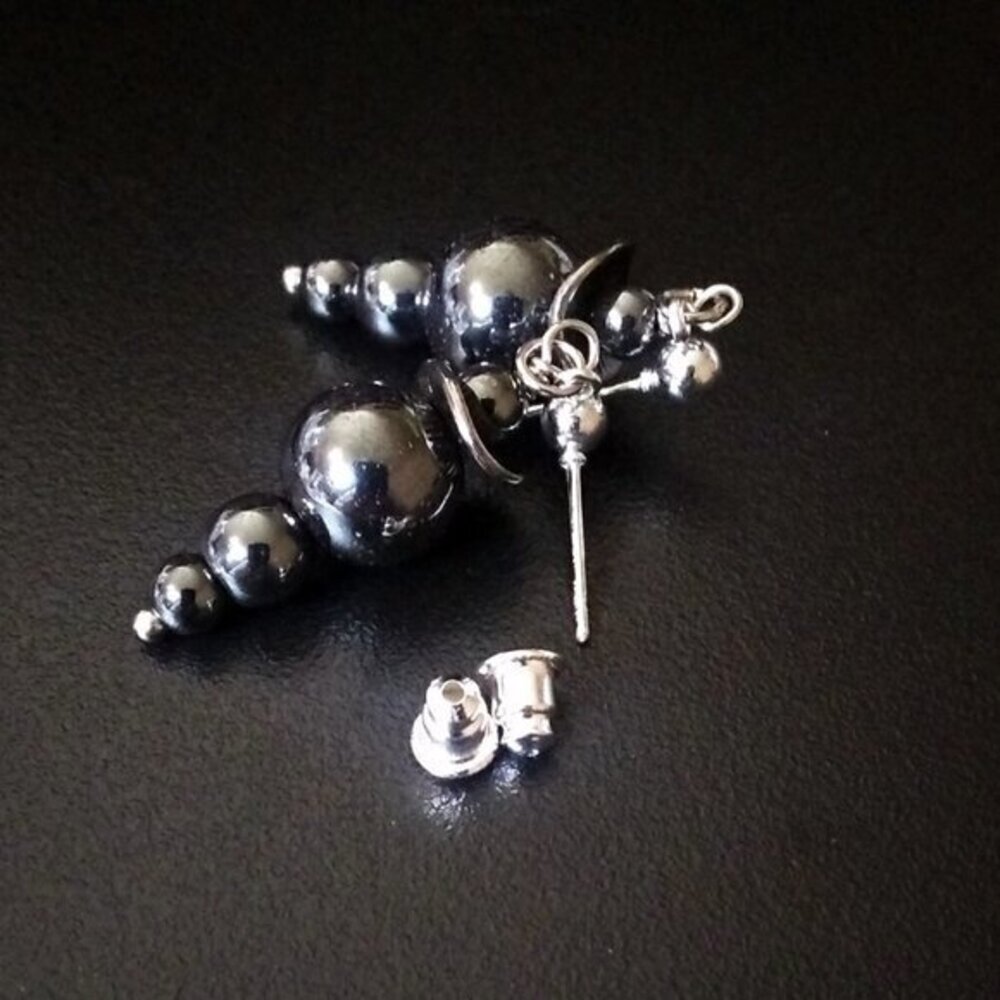 Stacked Gray Hematite Post Earrings - Calming, Grounding, Clearing, Protection - Picture 7 of 10